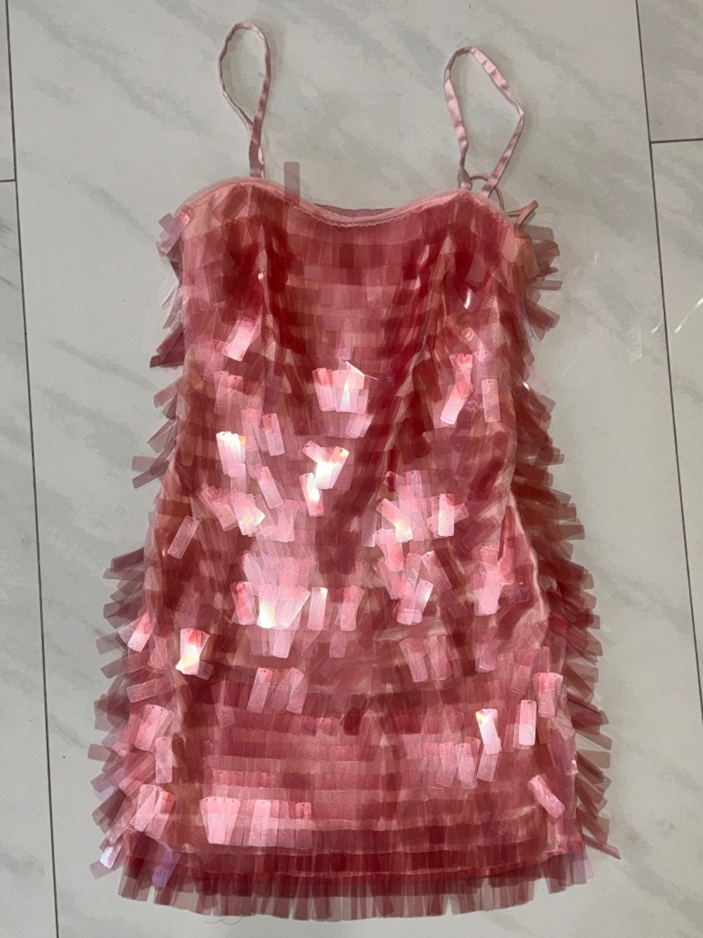 Badgley Mischka Pink Paillette Mini Dress SIZE 2 - needs repair - Picture 3 of 8
